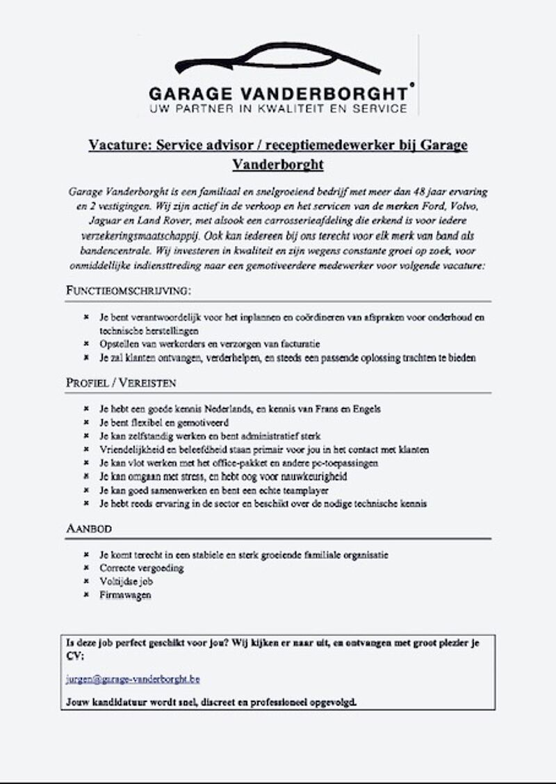 VACATURE RECEPTIEMEDEWERKER  